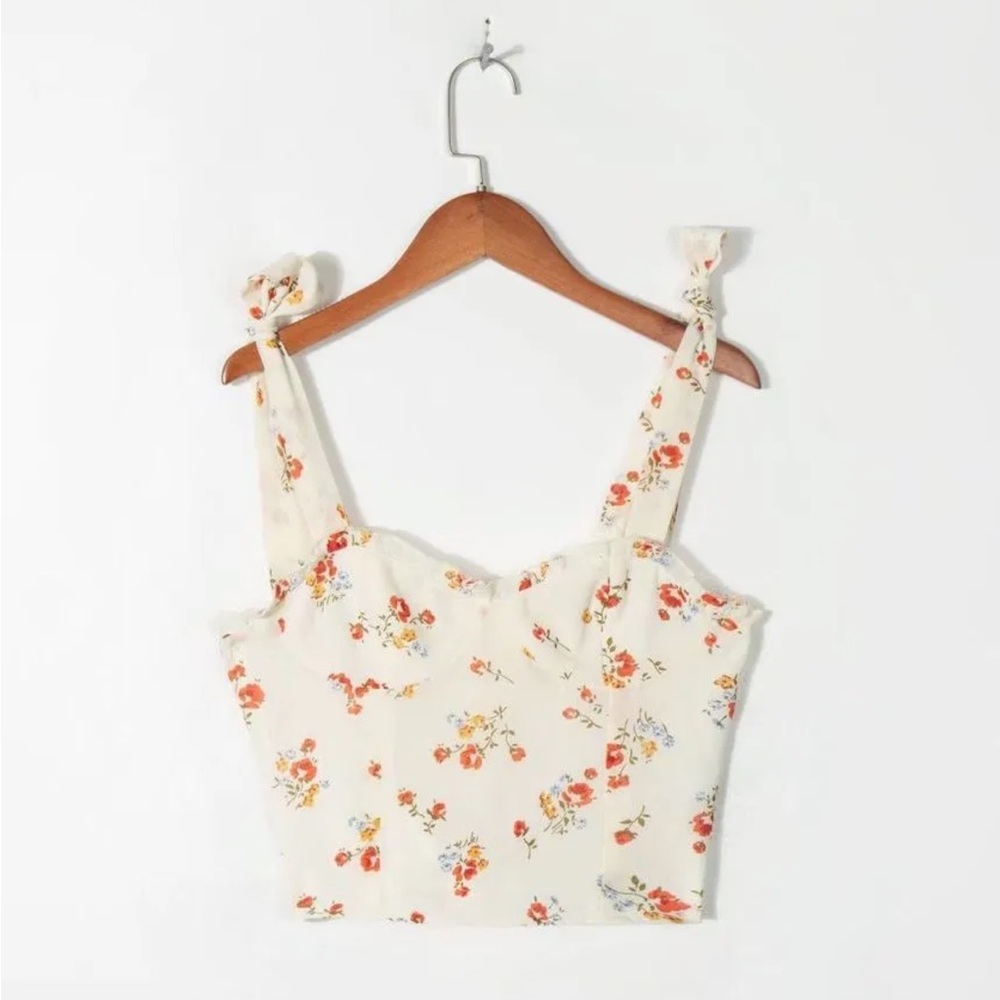 Floral Tie-Strap Smocked Tank Top